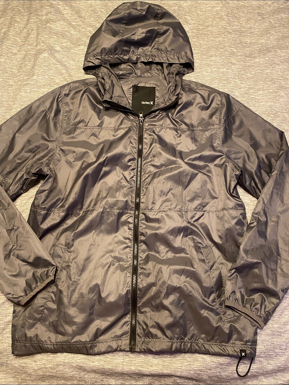 Hurley Jacket Windbreaker Men’s Sz M Dark Gray Full Zip Hooded w/ Pockets